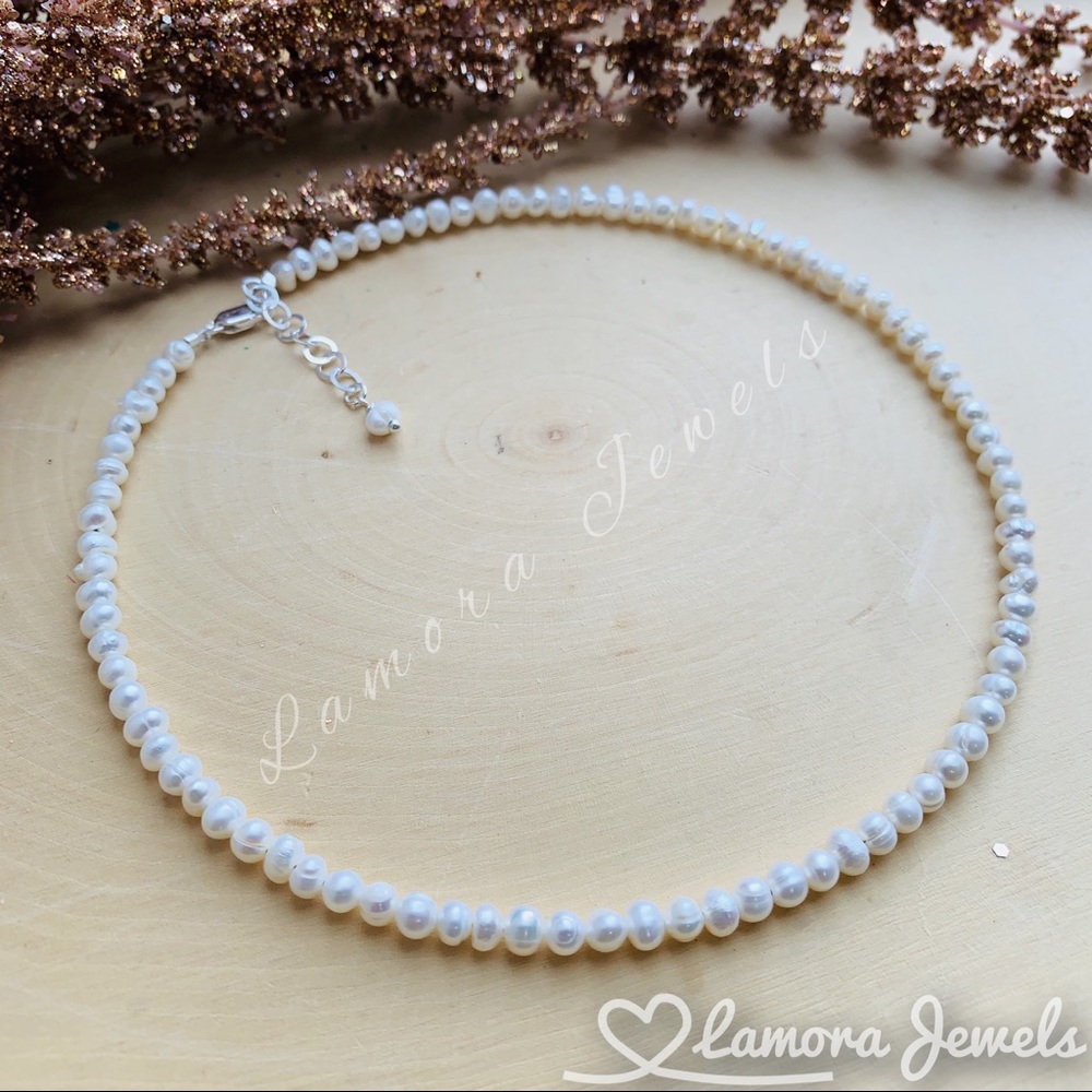 Real Natural white Pearl Sterling Silver Necklace